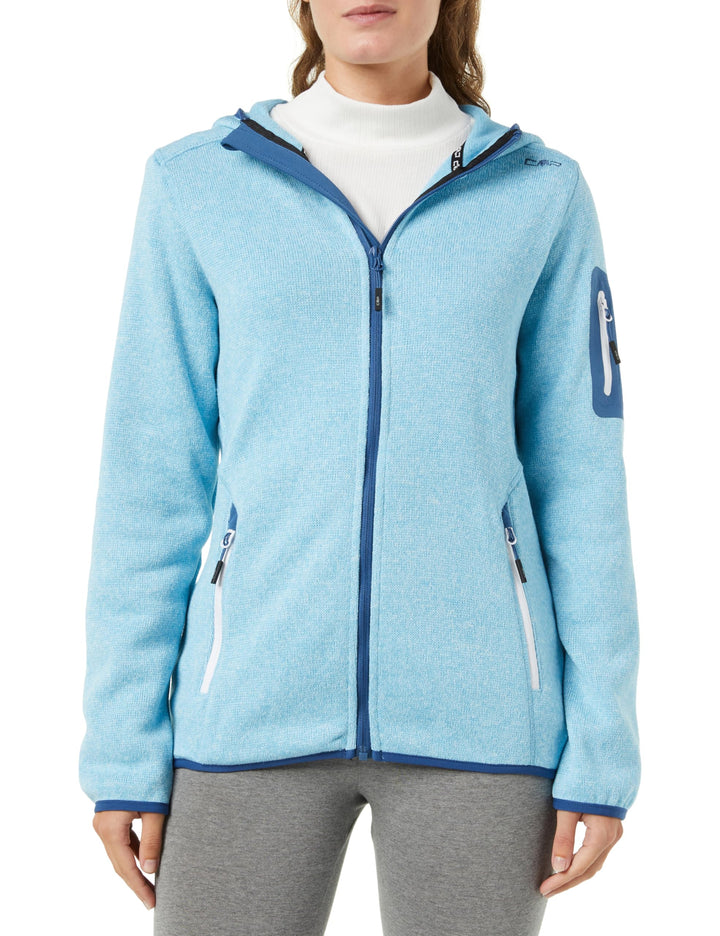 CMP Damen Damen-knit-tech-jacke mit Fester Kapuze WOMAN JACKET FIX HOOD D34 Himmelblaues Staubblau,