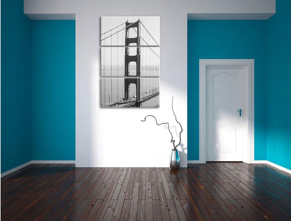 Pixxprint Golden Gate Bridge San Francisco / 3-Teilig/Gesamtmass 120cm Leinwandbild bespannt auf Hol