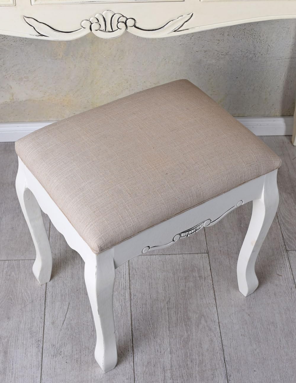 Schminktisch Hocker Weiss Sitzhocker Shabby Chic Polsterhocker 43x37cm hmb312 Palazzo Exklusiv