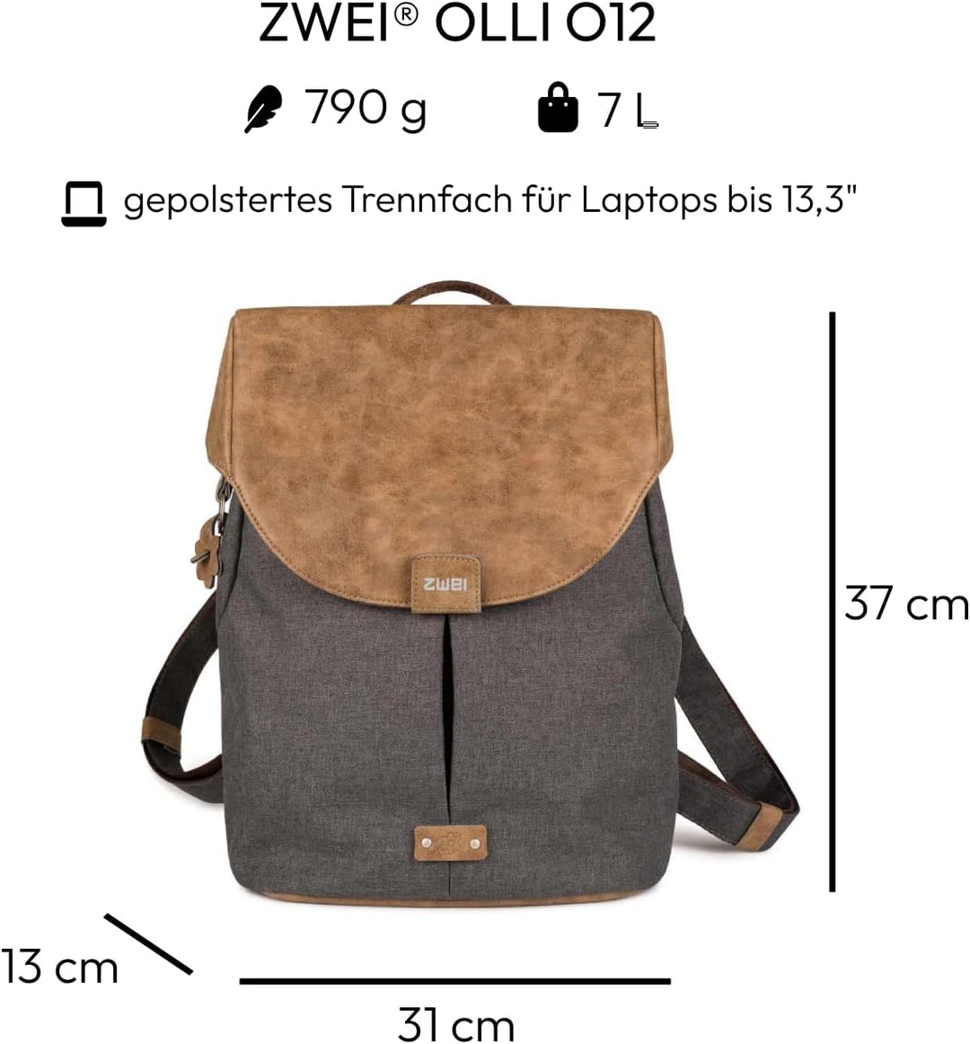 Zwei Damen City-Rucksack Olli O12 Rucksack (7 L) im Retro-Look mit Blumenanhänger im Canvas-Style mi
