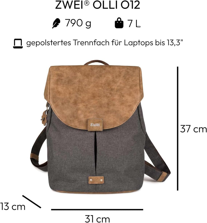 Zwei Damen City-Rucksack Olli O12 Rucksack (7 L) im Retro-Look mit Blumenanhänger im Canvas-Style mi