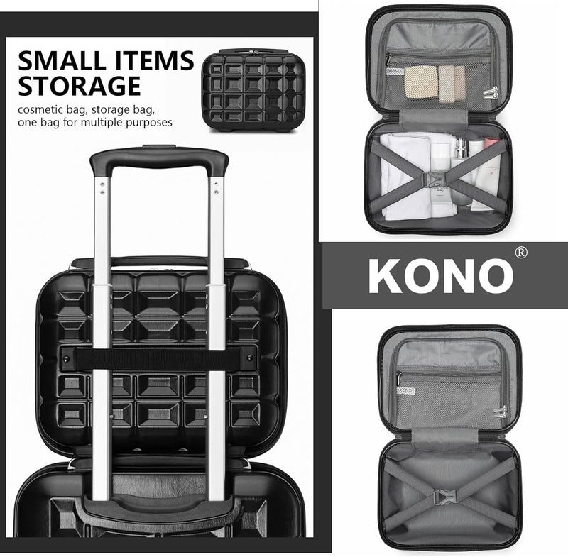 KONO Gepäck-Sets Kofferset 2 Teilig Mittelgross Koffer mit Beautycase (62cm+Kosmetikkoffer, Schwarz)