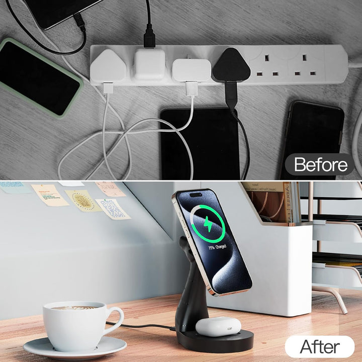 ALACOO 2-in-1 Induktive Ladestation für iPhone 17/16/15/14/13/12, Air Pods Pro/2/3/4 - Magnetische S