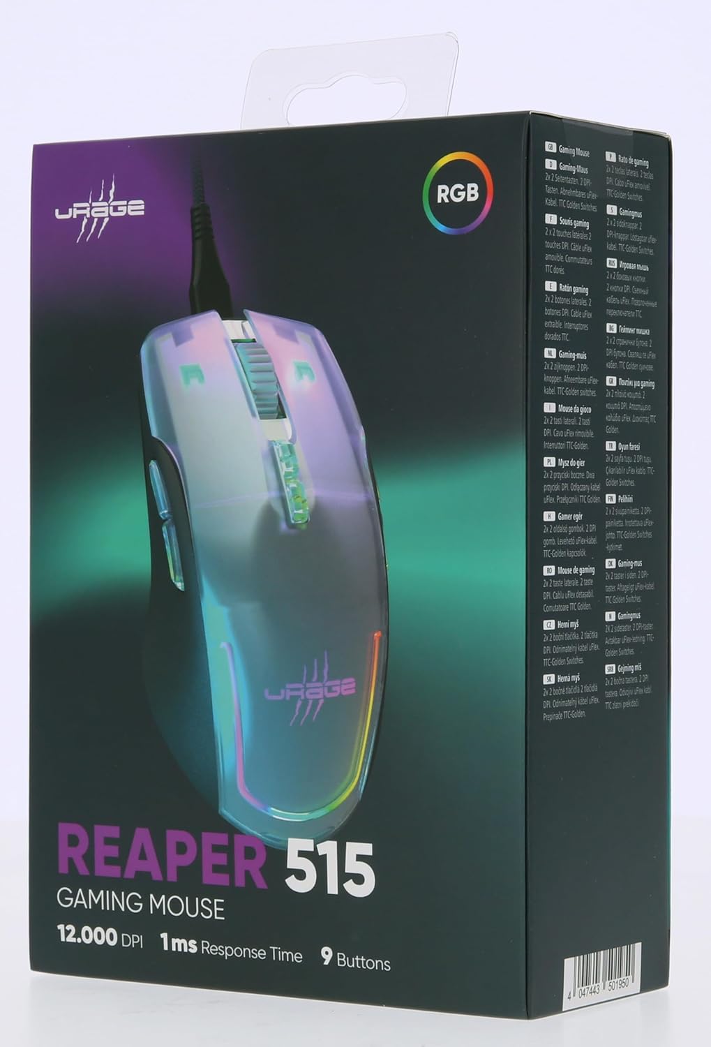 uRage Gaming-Maus Reaper 515 Illuminated, kabelgebundene Maus mit 9 programmierbaren Tasten, bis zu