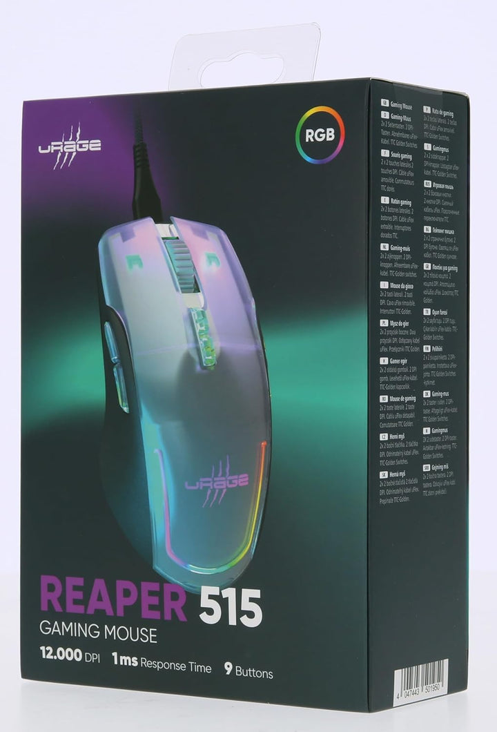 uRage Gaming-Maus Reaper 515 Illuminated, kabelgebundene Maus mit 9 programmierbaren Tasten, bis zu