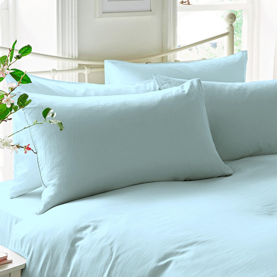 Pizuna Luxuriöser Soft-Satin 2er Pack Kissenbezug 40 x 80 cm Baby blau, 600 Fadenzahl Baumwolle Kiss