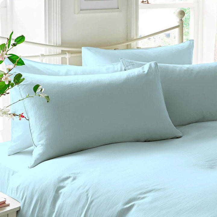 Pizuna Luxuriöser Soft-Satin 2er Pack Kissenbezug 40 x 80 cm Baby blau, 600 Fadenzahl Baumwolle Kiss