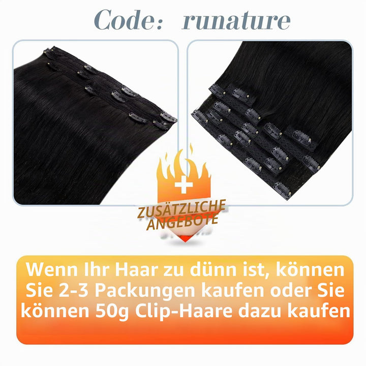 RUNATURE Schwarz Clip in Extensions 45cm Echthaar Clip in Glatt Haar 120g Clip in Extensions Echthaa
