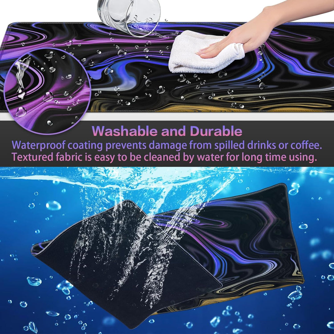Abetcabe Gaming Mauspad XXL, Mousepad 900 x 400mm, Fluid Art Mauspad gross Vernähte Kanten WassXerdi