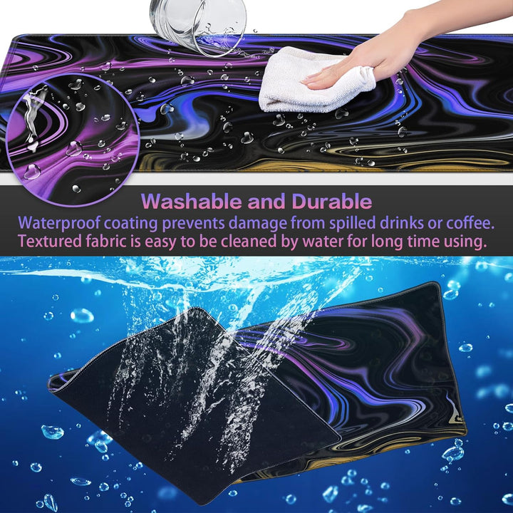 Abetcabe Gaming Mauspad XXL, Mousepad 900 x 400mm, Fluid Art Mauspad gross Vernähte Kanten WassXerdi