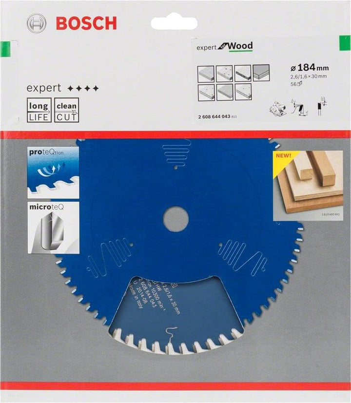 Bosch Professional 1x Kreissägeblatt Expert for Wood (Holz, Sägeblatt Ø 184 x 30 x 2,6 mm, 56 Zähne,