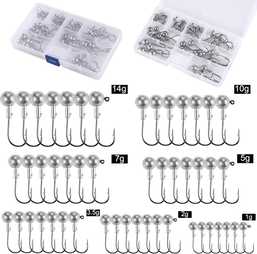 49pcs Angelhakenset Jigköpfe, Scharfen Jighaken Dropshot Haken für Gummifische, Karpfen Bleikopf-Ang