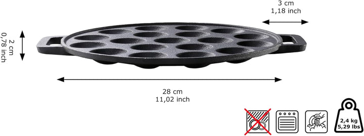 SKOTTSBERG Poffertjes Pfanne Gusseisen 24 cm eingebrannte Augenpfanne für holländische Spezialitäten