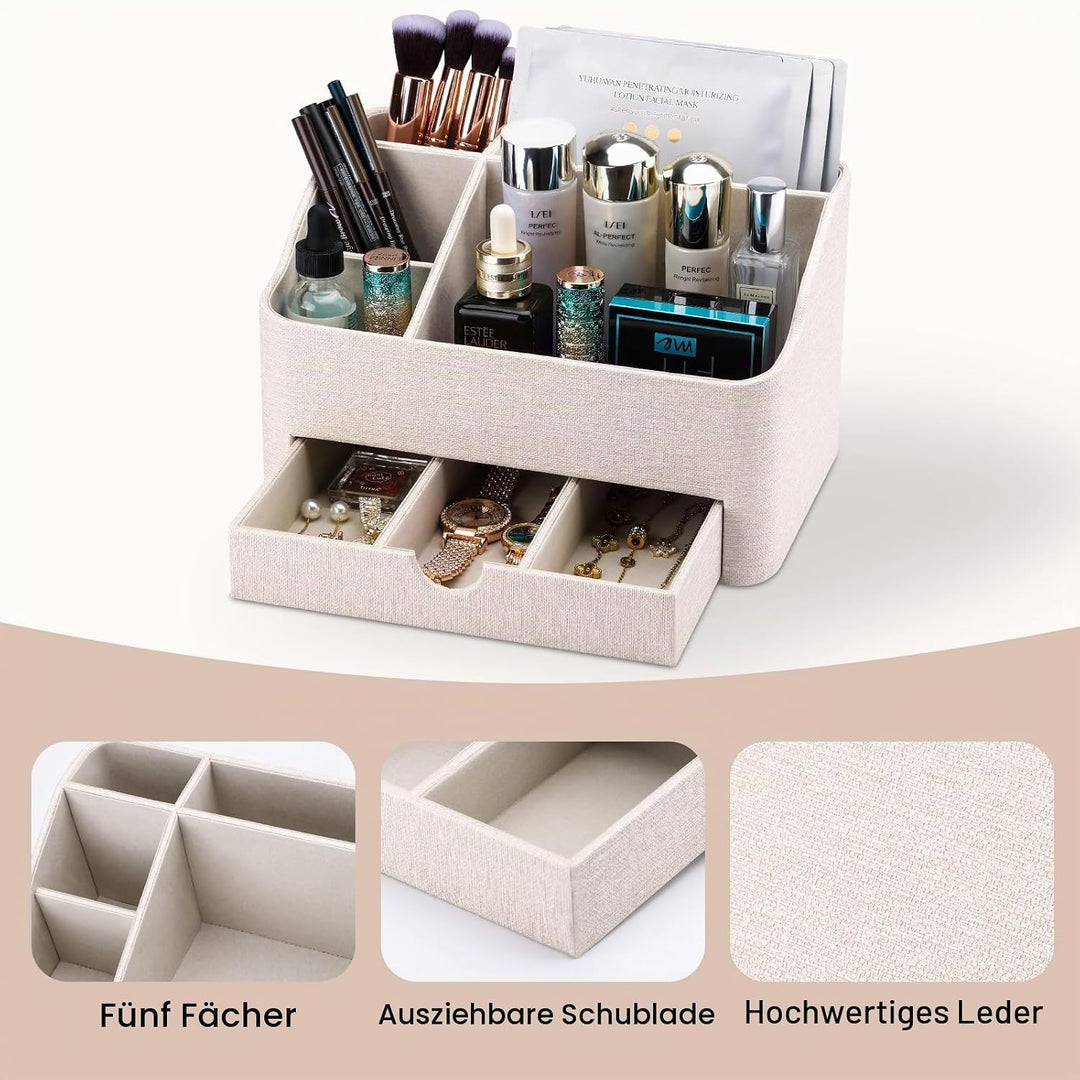 KINGFOM Make Up Kosmetik Organizer, PU Leather Schmink Organizer mit Schublade Skincare Organizer fü
