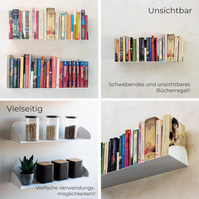 MILUKA Wandregal Weiss 60 cm | Bücherregal Wand | Bücher Regal Hängend | Floating Bookshelf als Schw