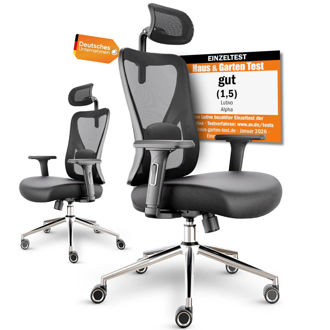 LUTIVO Alpha Bürostuhl ergonomisch [ORIGINAL] Schreibtischstuhl ergonomisch mit 11 Komfort-Einstellu