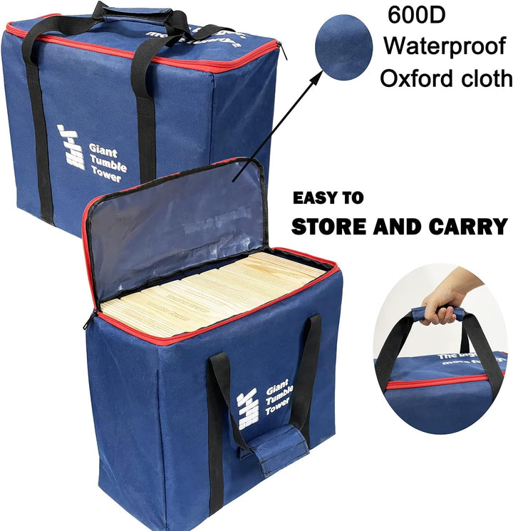 JacMok Grosser Wackelturm Spiel Holz Turmspiel aus Kiefer- Stapelturm 60 Bausteine mit Tragetasche -