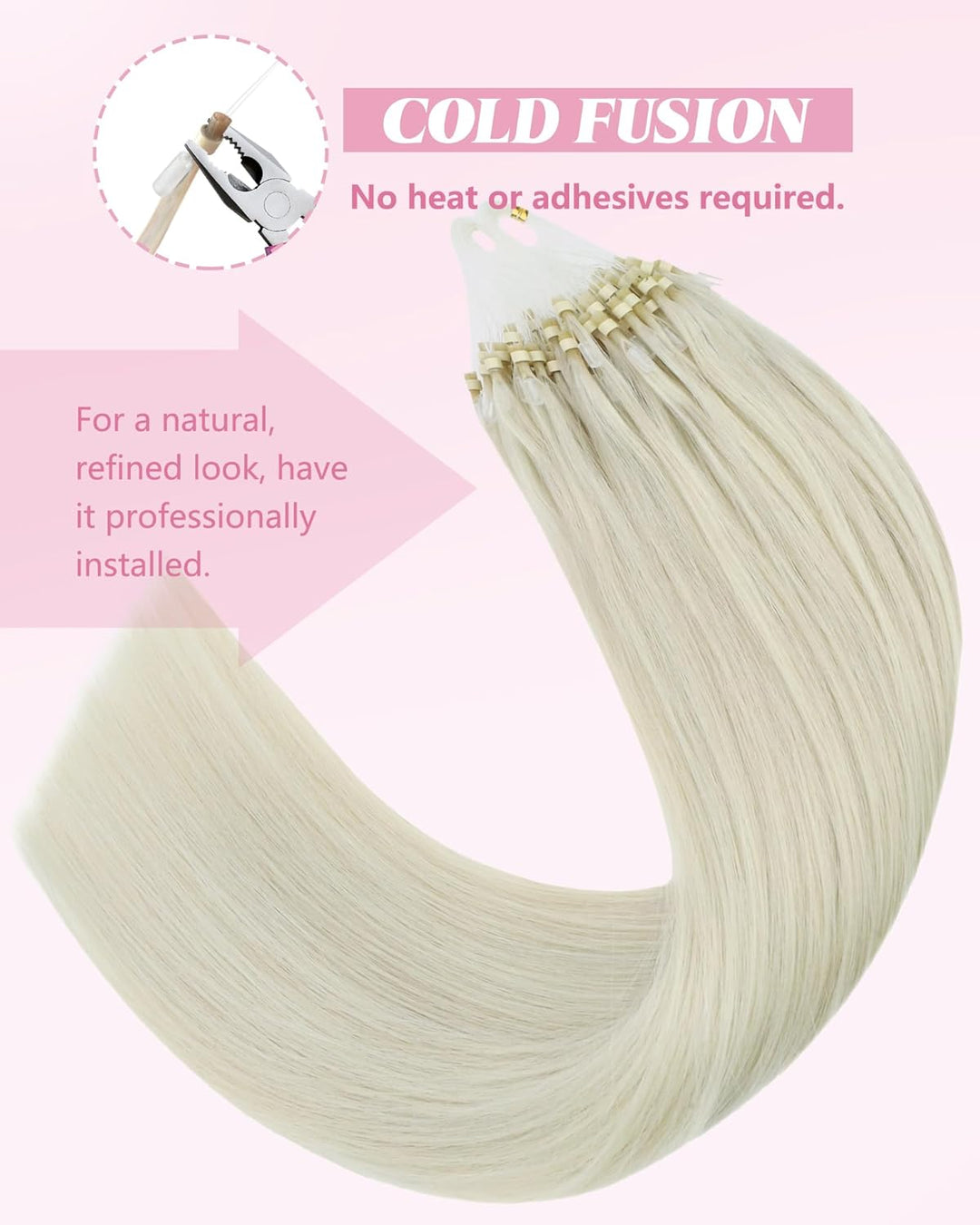 YoungSee Microring Extensions Echthaar 1g Blond Microring Extensions Platinblond Microring Hair Exte