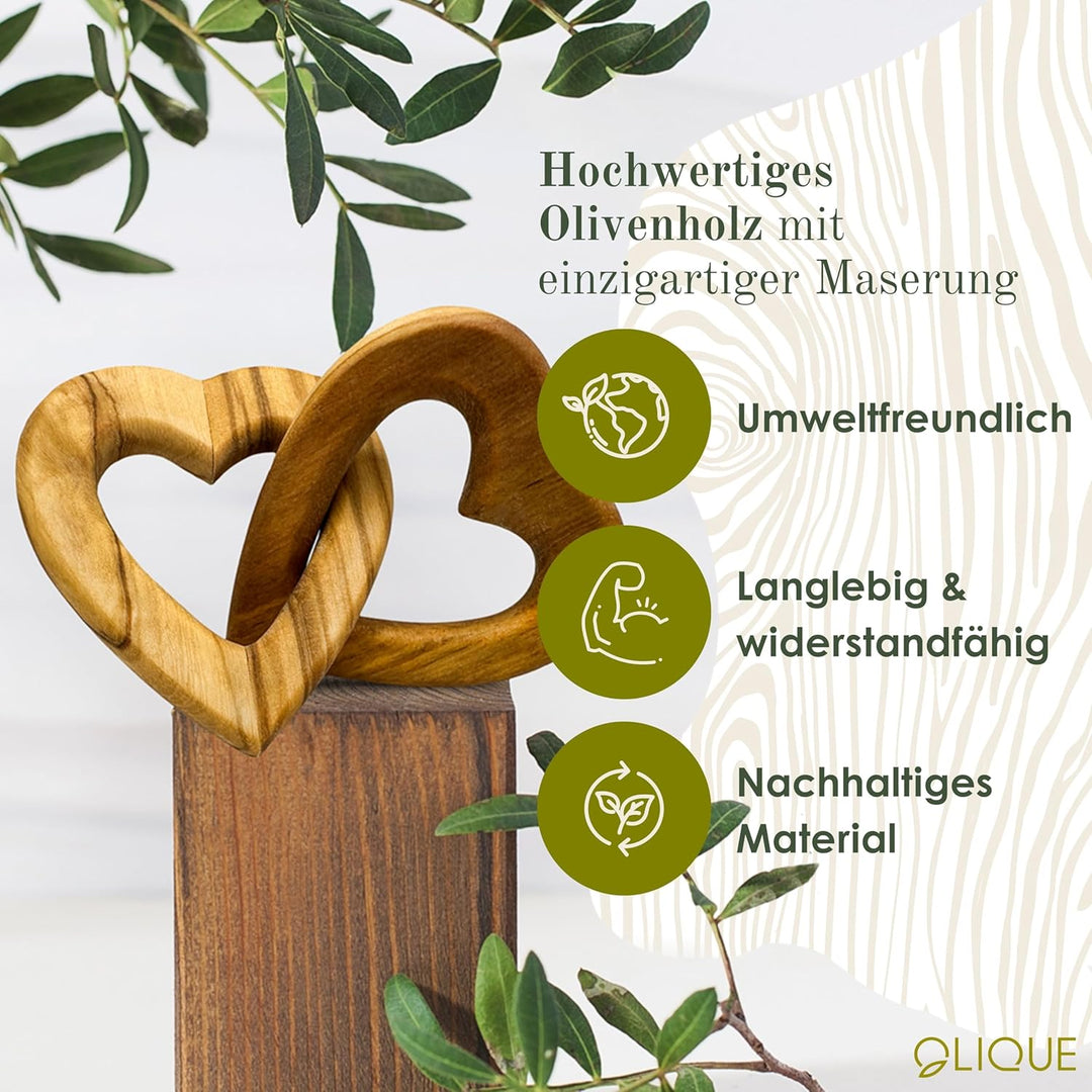 Holzherzen, Olivenholz - Verbundene Holz Herzen als individuelles Geschenk zur Hochzeit, Hochzeitsta