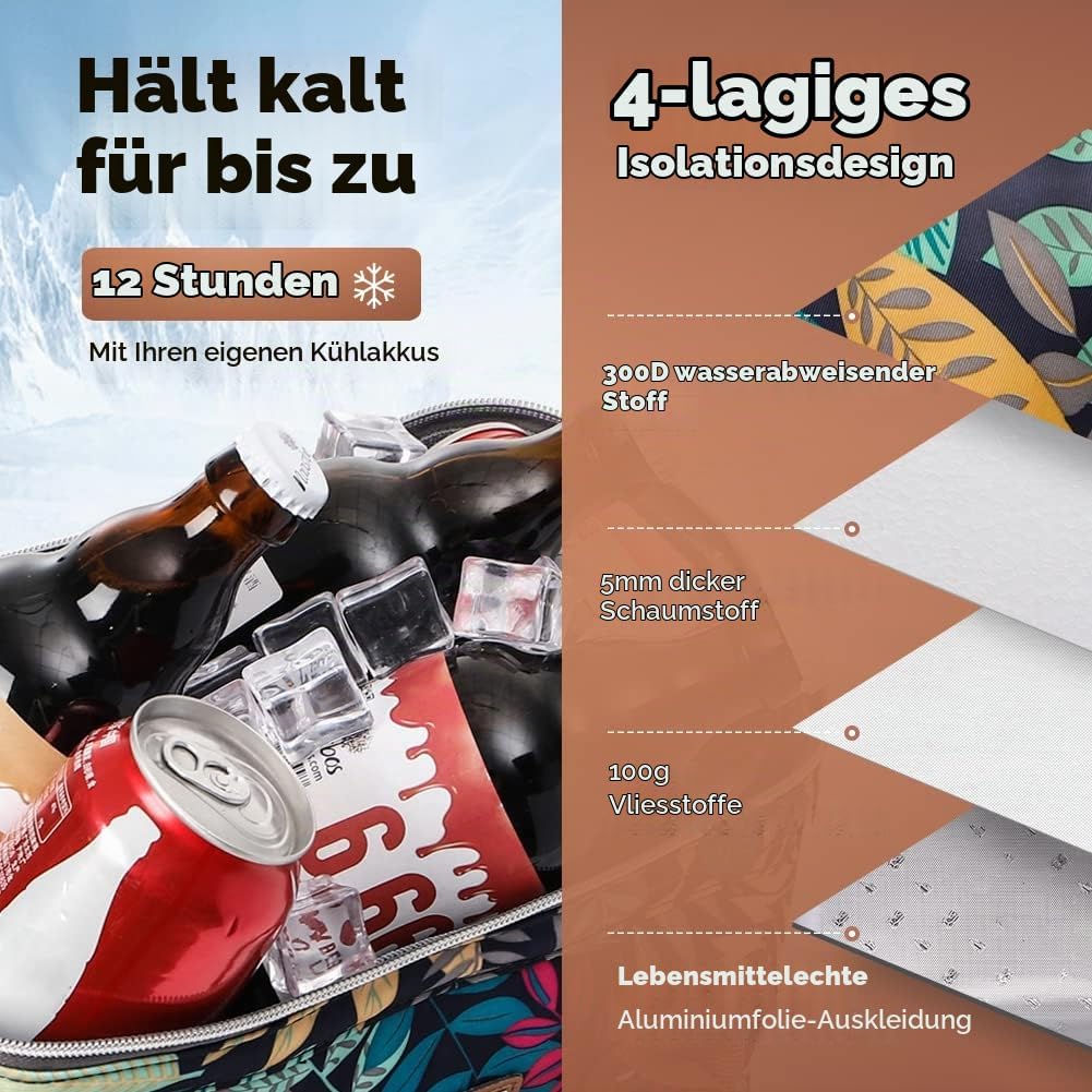 Lekesky Kühltasche Damen Lunchtasche Isolierte für Frauen Auslaufsichere Weit Geöffnete Lunchbox, 11