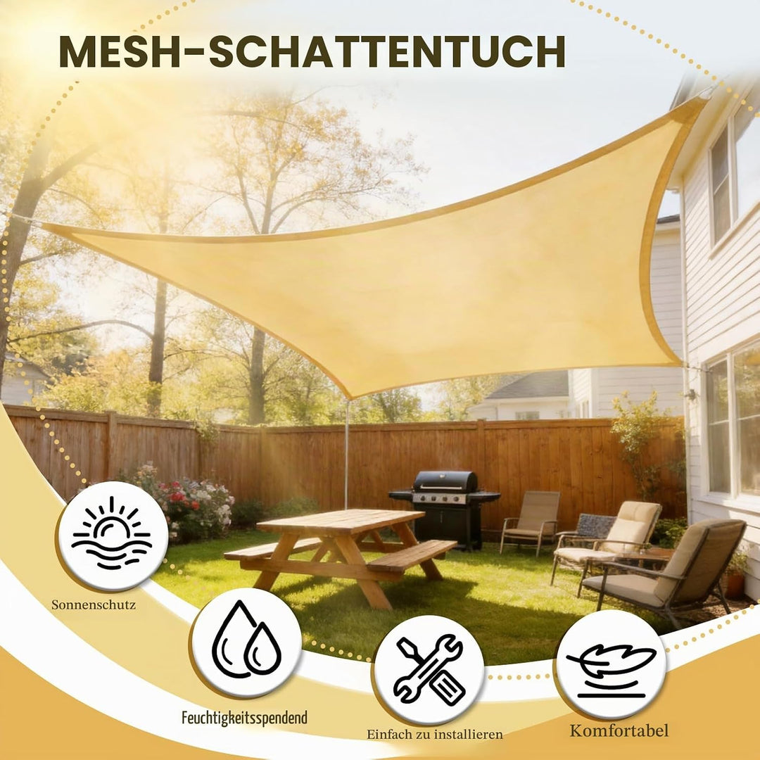 Sonnensegel 2x3m Rechteckig aus HDPE, UV-Schutz winddurchlässig, Strapazierfähig mit Montageseilen,