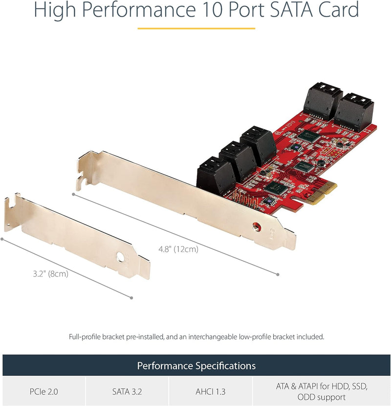 StarTech.com PCIe SATA Controller Karte - 10 Port SATA 3 Erweiterungskarte/Kontroller - 6Gbit/s - Fu