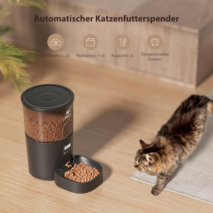 IMIPAW Futterautomat Katze, Katzenfutter Automat mit Programmierbarem Timer, Einfache Bedienung, 1-6