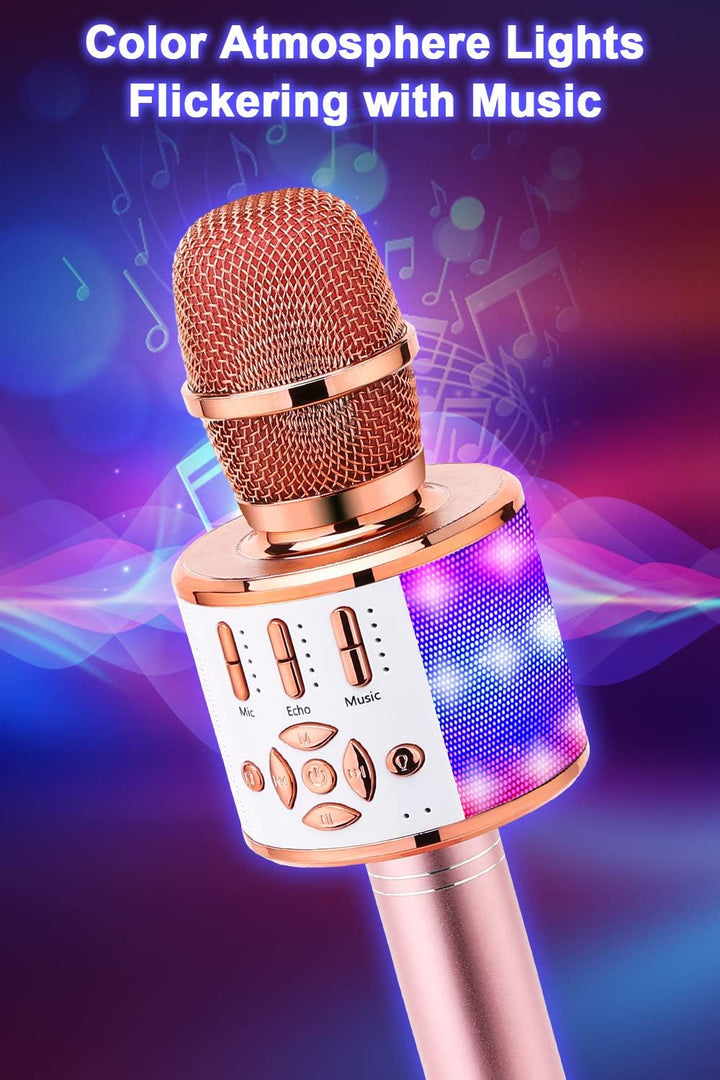 BONAOK Karaoke Mikrofon Bluetooth, 4 in 1 Drahtlos Karaoke Mikrofone,Tragbare LED Kinder Karaoke Mik