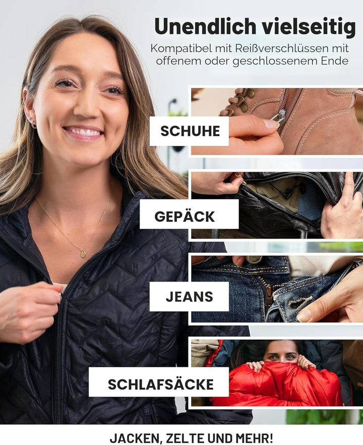 Zlideon Reissverschluss Reparaturset für schmale Reissverschlüsse – 4 Stück, Schwarz | Sofortiger Er