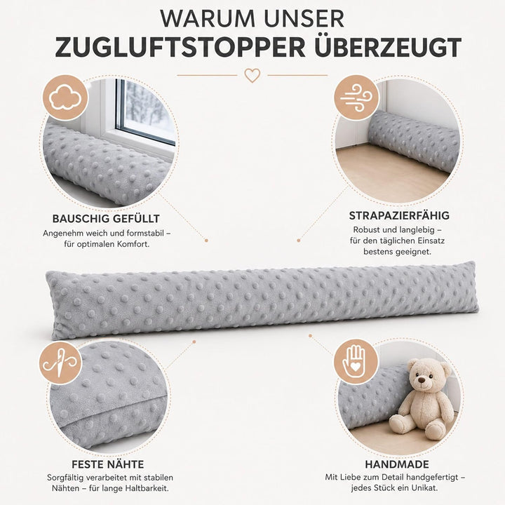 Totsy Baby Zugluftstopper für Türen und Fenster Stopper Türdichtung 150 cm Seitenschläferkissen Umra