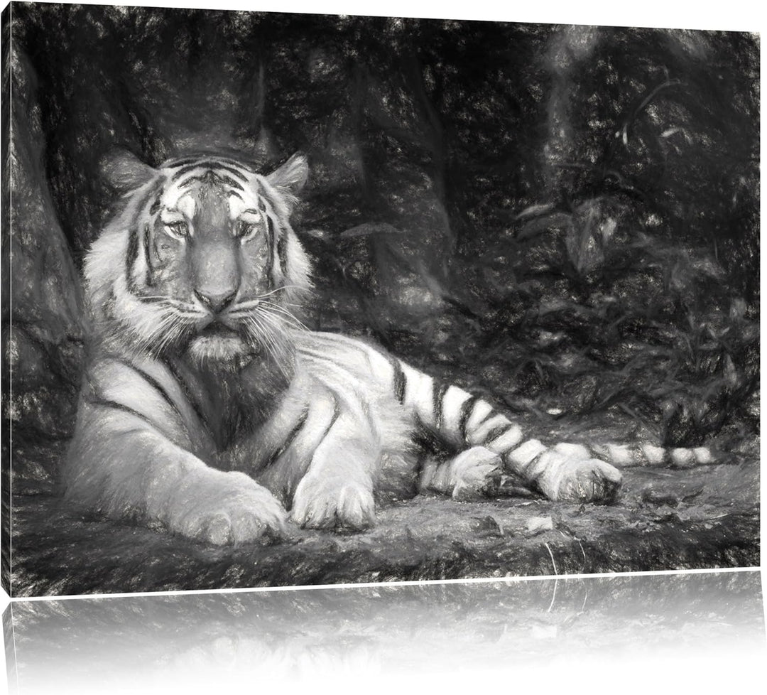 Liegender Tiger Deluxe Format: 100x70 cm auf Leinwand, XXL riesige Bilder fertig gerahmt mit Keilrah