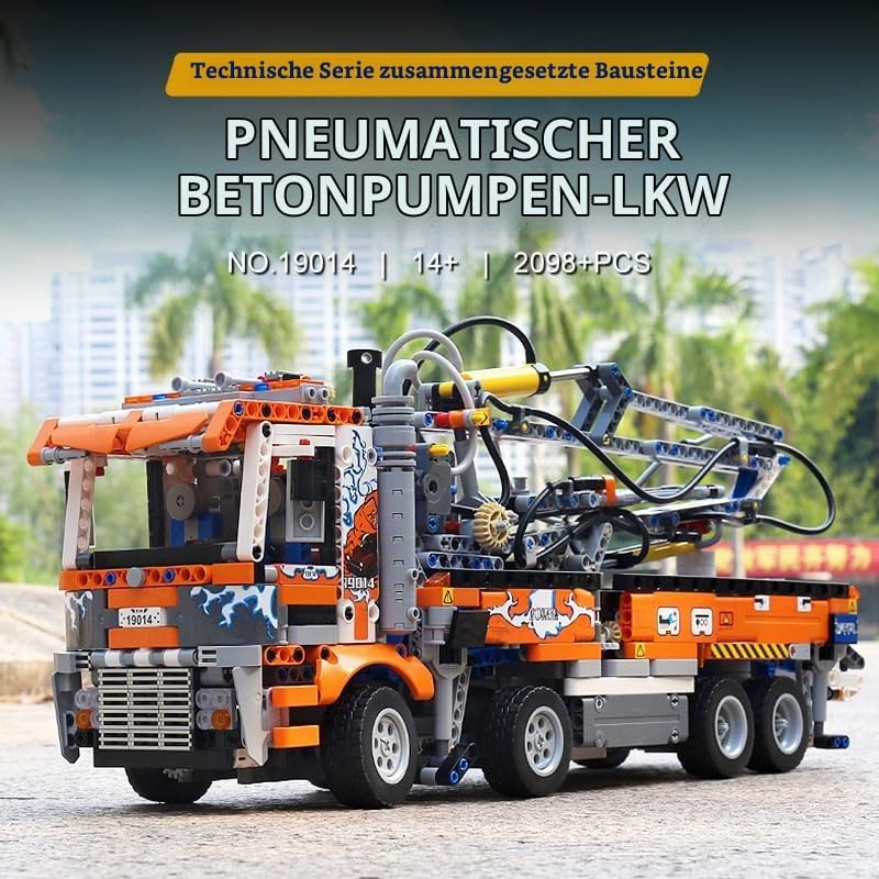 Mould King 19014 Schwerlast Abschleppwagen Bausteinsets, 2098 Teile MOC Betonpumpen-LKW-Baumodell, G