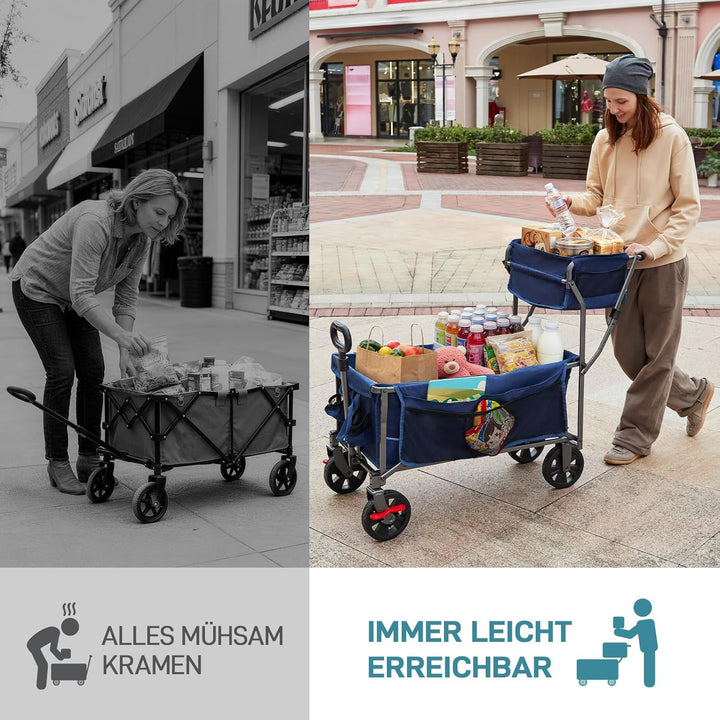 EVER ADVANCED Bollerwagen faltbar schieben&ziehen mit Bremse Einkaufskorb Getränkhalter Seitentasche