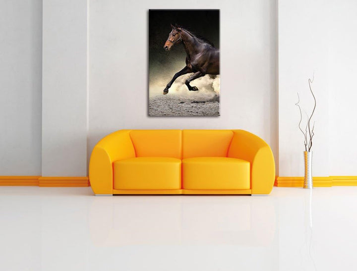 Dark Schwarzer Hengst, Format: 100x70 auf Leinwand, XXL riesige Bilder fertig gerahmt mit Keilrahmen