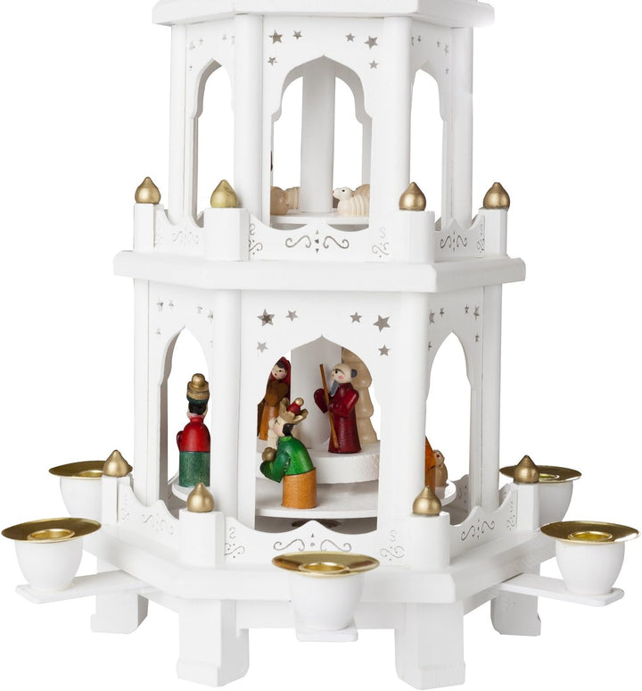 BRUBAKER Weihnachtspyramide Holzpyramide - Weiss - 3 Etagen - 45 cm Höhe - handbemalte Figuren Weiss
