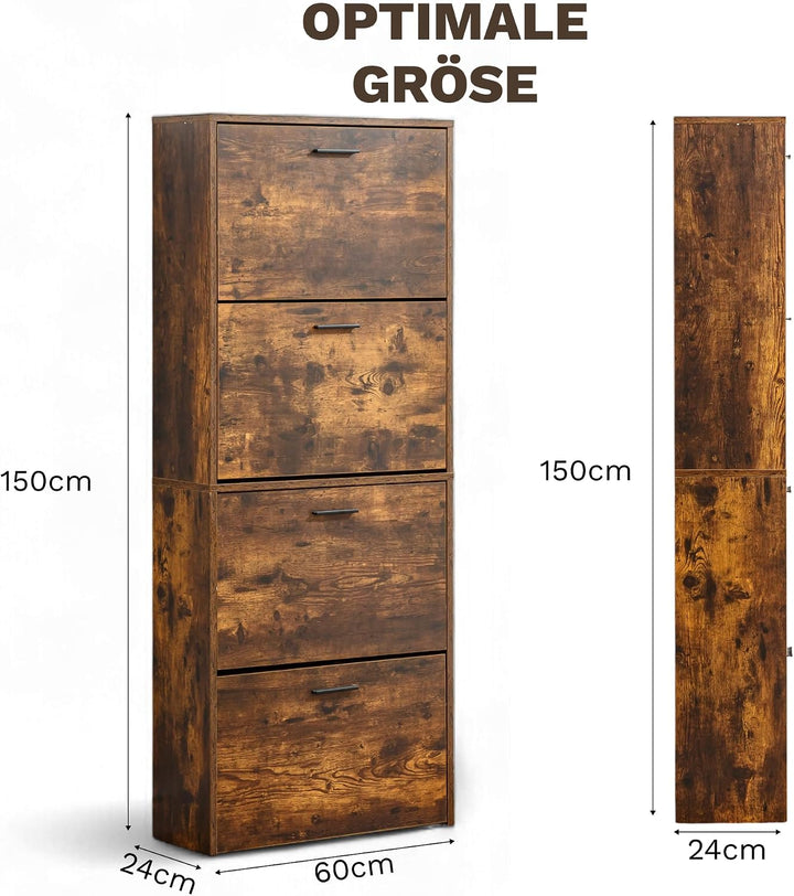 CATAVANA Schuhschrank Schmal Hoch - 4 Fächer für 24 Paar - Schuhregal Geschlossen - Platzsparend &amp; M