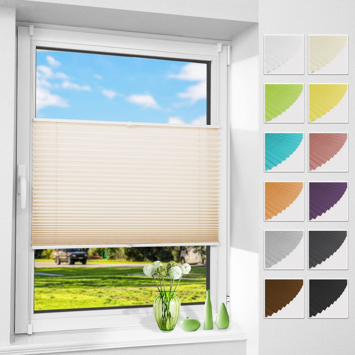 Allesin Plissee ohne Bohren Plissees Klemmfix Creme 35x90cm(BxH), Plisseerollo Faltrollo mit Klemmtr