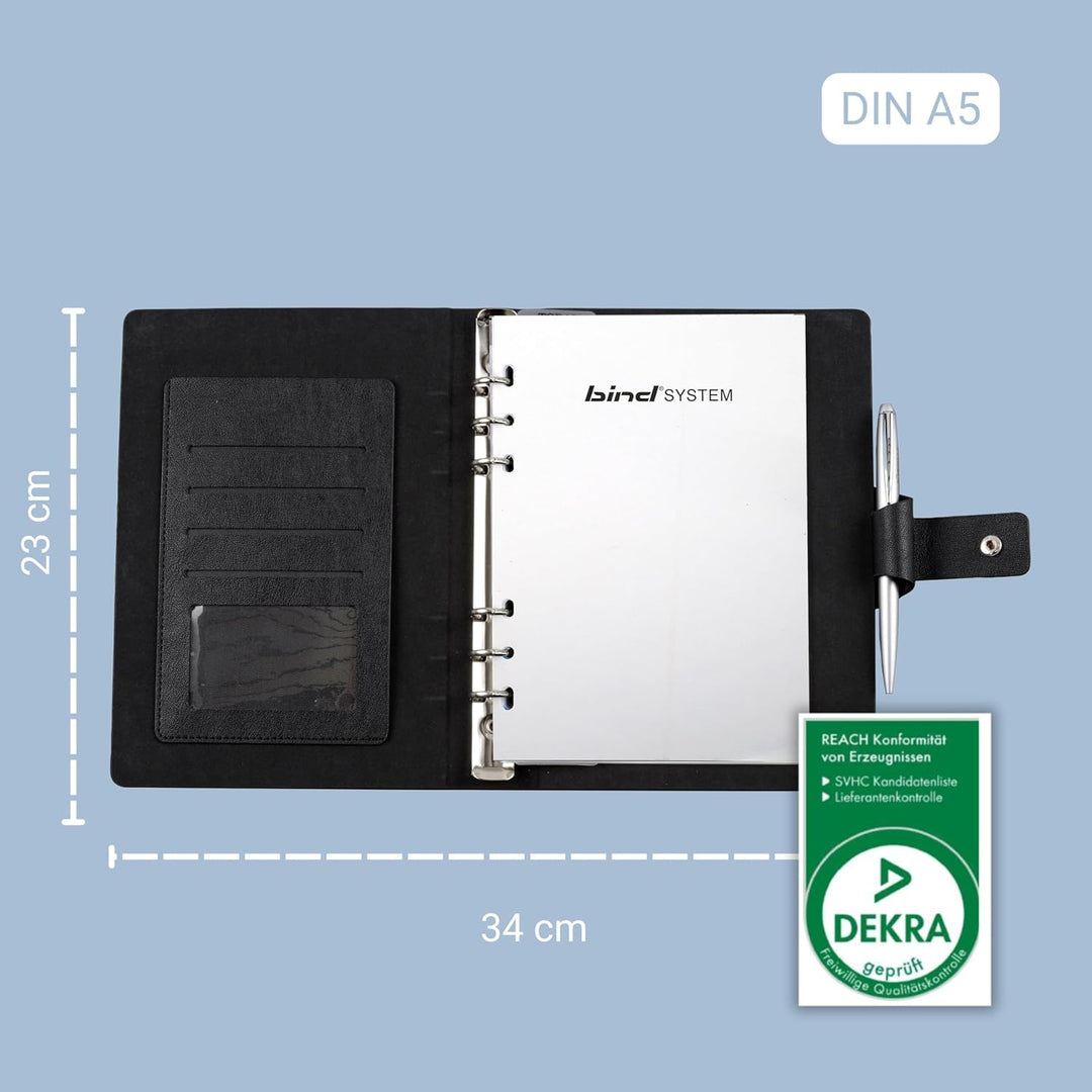 bind 15801 - Terminplaner mit Ringmechanik DIN A5, Organizer aus Lederimitat, Systemplaner in schwar