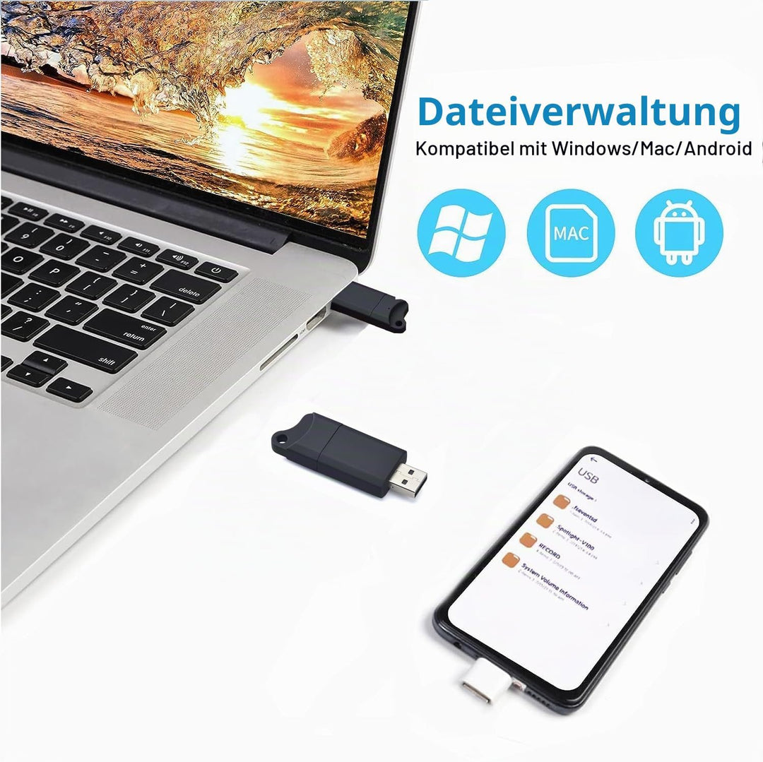 USB Digitaler Voice Recorder 64GB Mini Aufnahmegerä Geräuschaktivierte Aufnahmegerät Diktiergeräte m