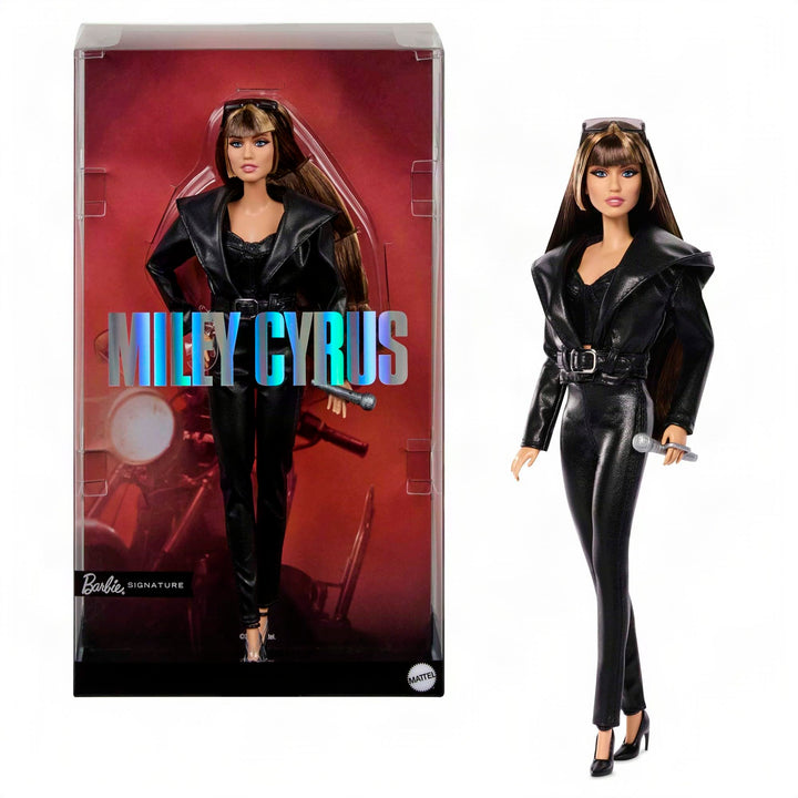 Barbie Signature-Puppe, bewegliche Miley Cyrus-Sammelfigur im Kunstleder-Outfit mit Kapuze und High