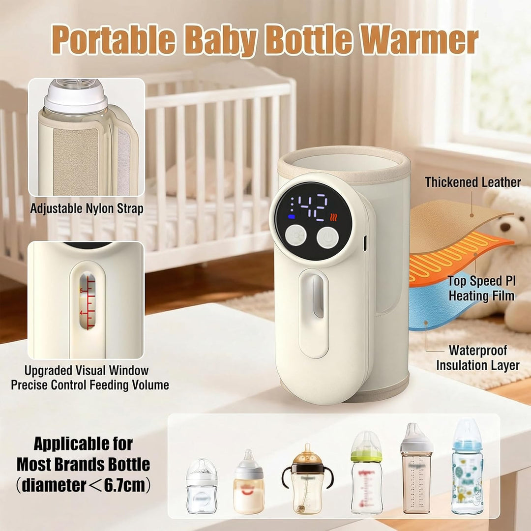 Tragbarer Flaschenwärmer Baby – Kabelloser Babyflaschenwärmer mit 6 Temperaturstufen 360° Schnellhei