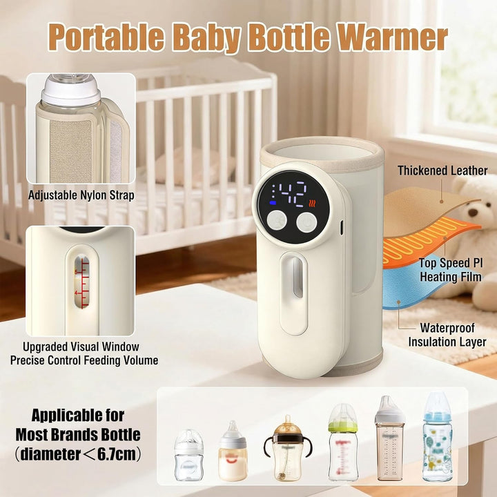 Tragbarer Flaschenwärmer Baby – Kabelloser Babyflaschenwärmer mit 6 Temperaturstufen 360° Schnellhei
