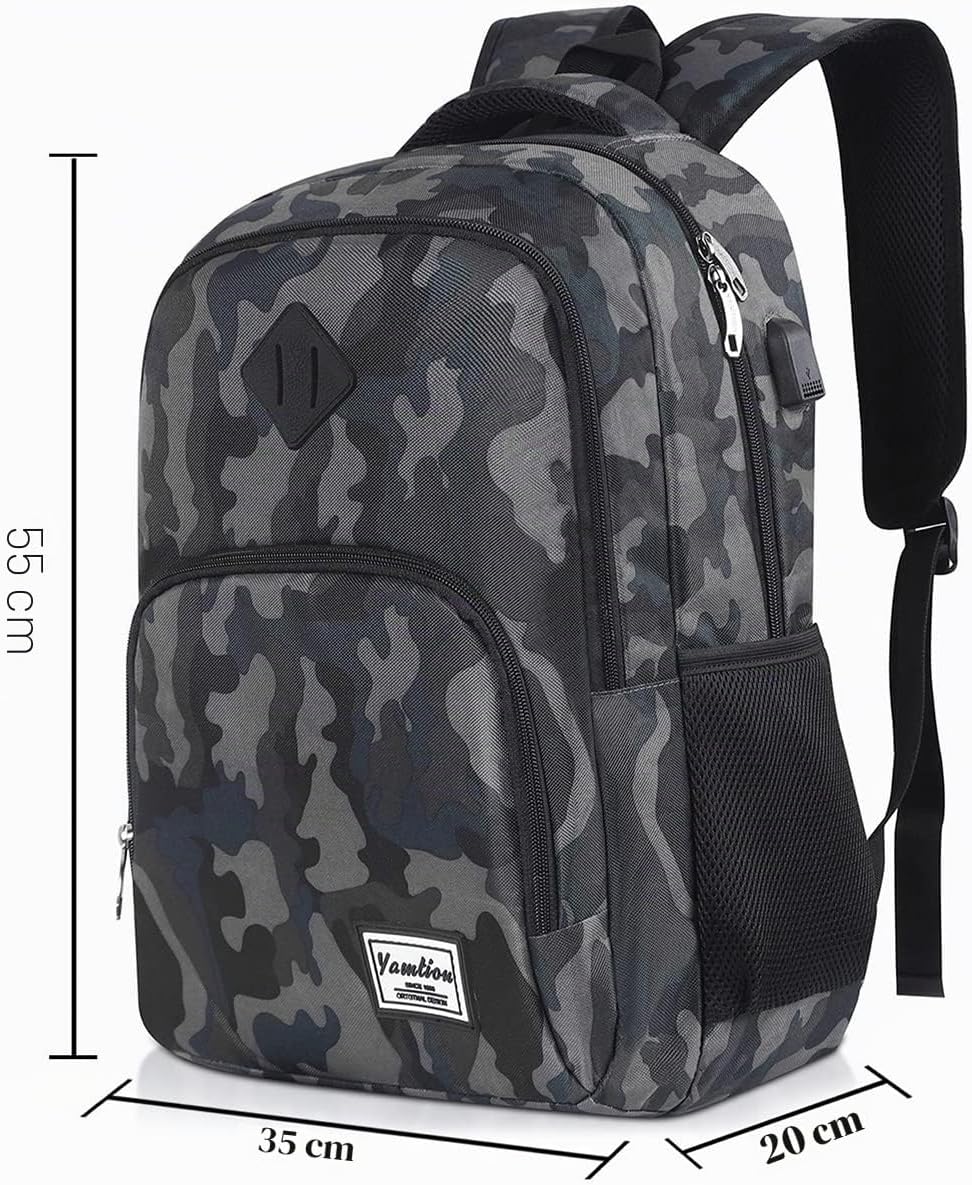 YAMTION Herren Rucksack,Schulrucksack Jungen Teenager mit mit USB-Ladeanschluss für Reisen Camping S
