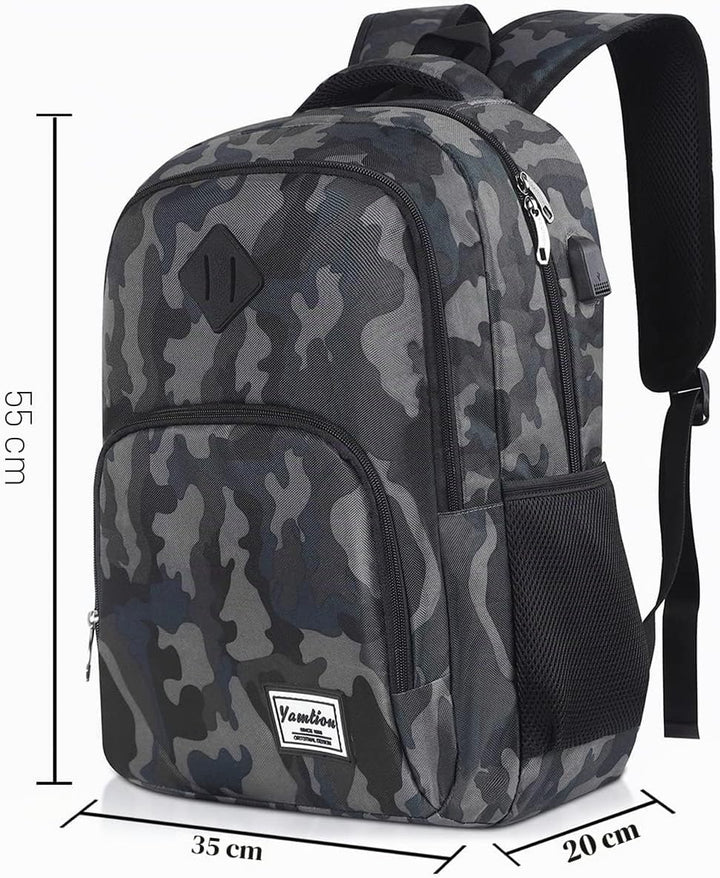 YAMTION Herren Rucksack,Schulrucksack Jungen Teenager mit mit USB-Ladeanschluss für Reisen Camping S