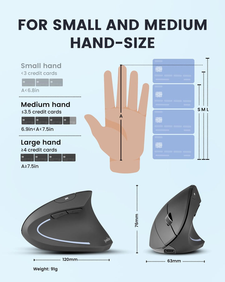 Perixx PERIMICE-813RX Kabellose Ergonomische Vertikale Maus, Multi-Device-Konnektivität, Wiederaufla
