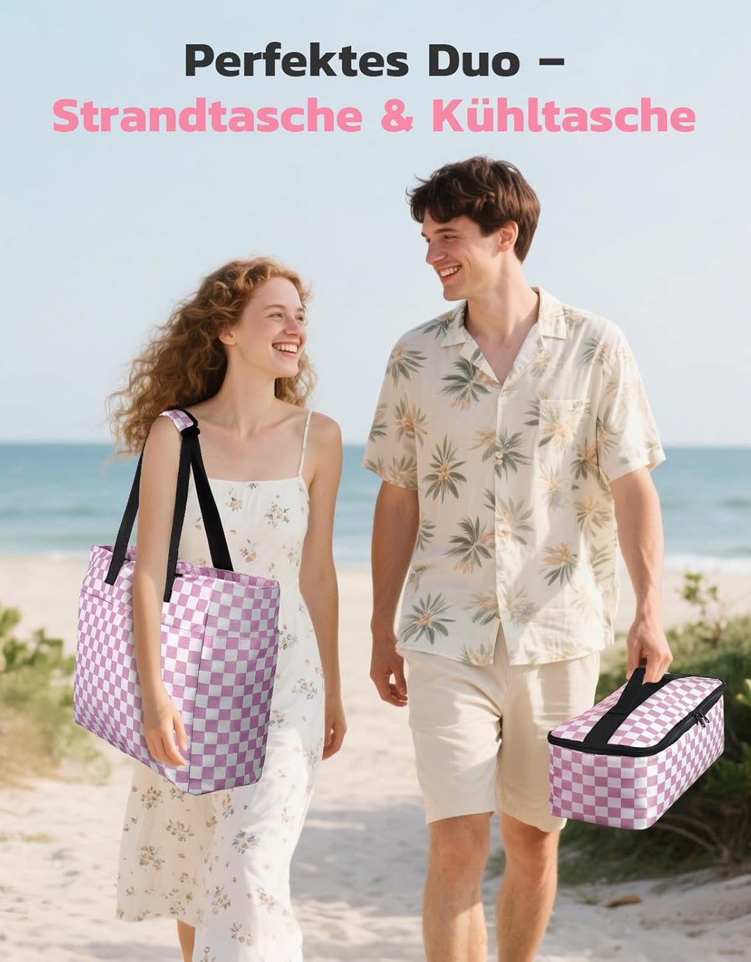 ISEYOU Strandtasche XXL Familie mit Kühltasche, Gross Strandtasche mit Reissverschluss Wasserdicht S