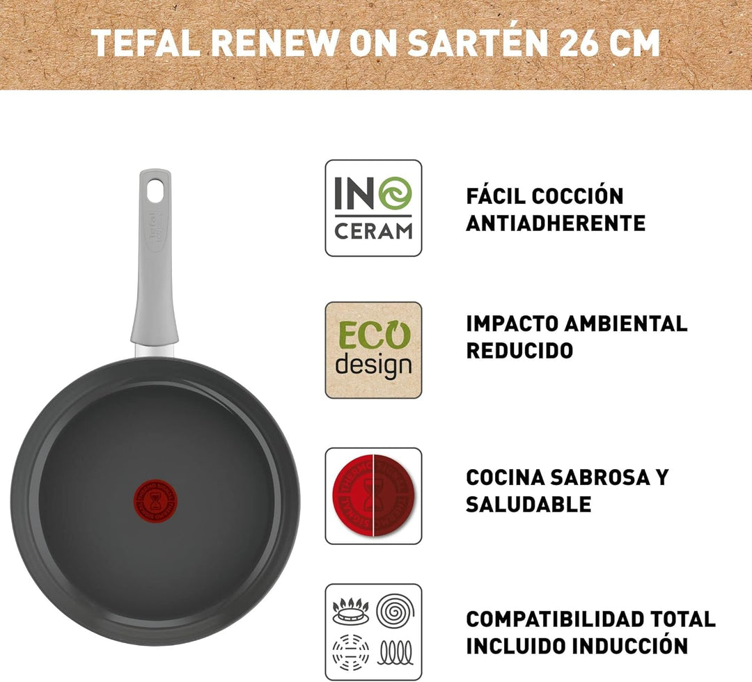 Tefal Renew On Bratpfannen 2 Stück, Grau, 24/28 cm, Keramik-Antihaftbeschichtung, Induktion, Thermo-