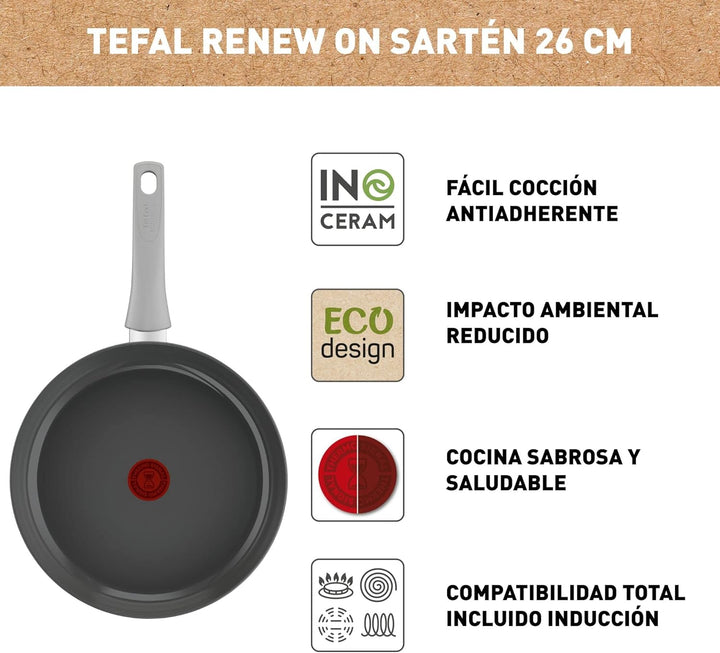 Tefal Renew On Bratpfannen 2 Stück, Grau, 24/28 cm, Keramik-Antihaftbeschichtung, Induktion, Thermo-