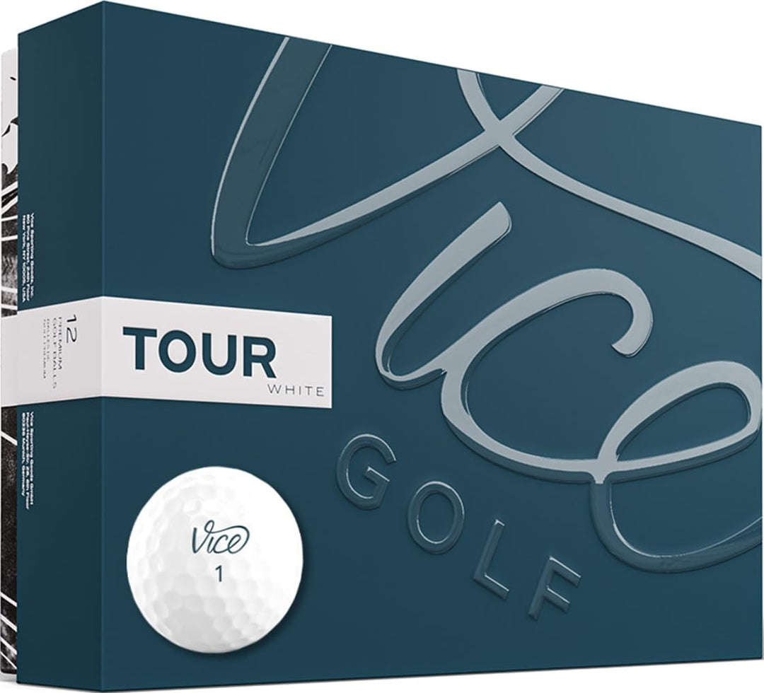 Vice Golf Tour White 2020 | 12 Golfbälle | Eigenschaften: exzellenter Kurzspiel-Spin, gerade Flugbah