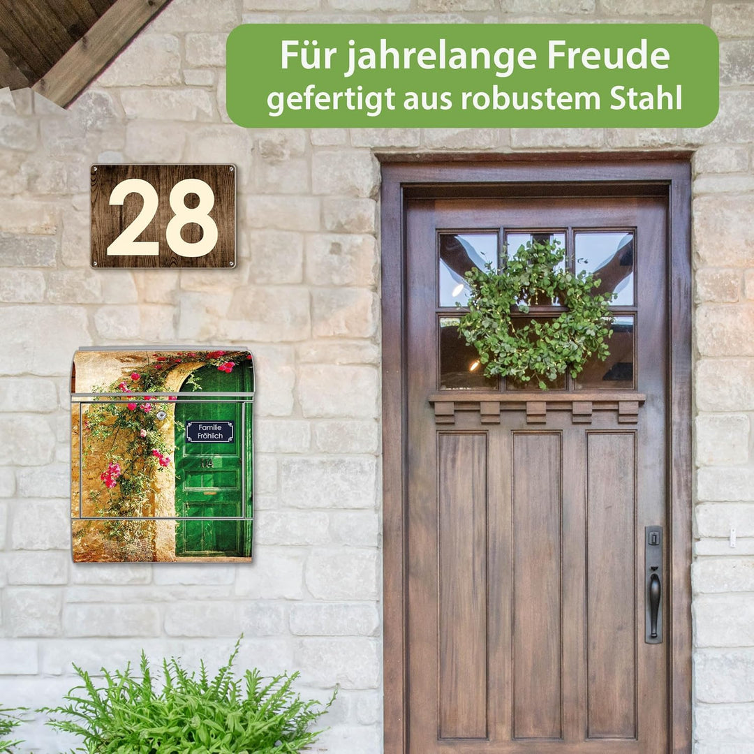 banjado® Design Briefkasten personalisiert mit Motiv Ferienhaus 39x47x14cm & 2 Schlüssel - Briefkast